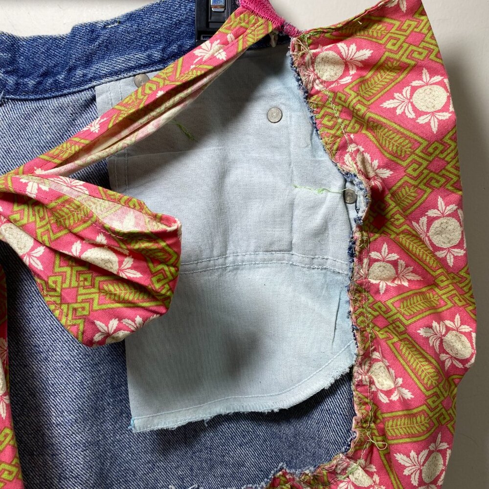 Artsy Festival Upcycle Denim Repurposed Waist Apron Colorful One Size Handmade - Picture 7 of 10